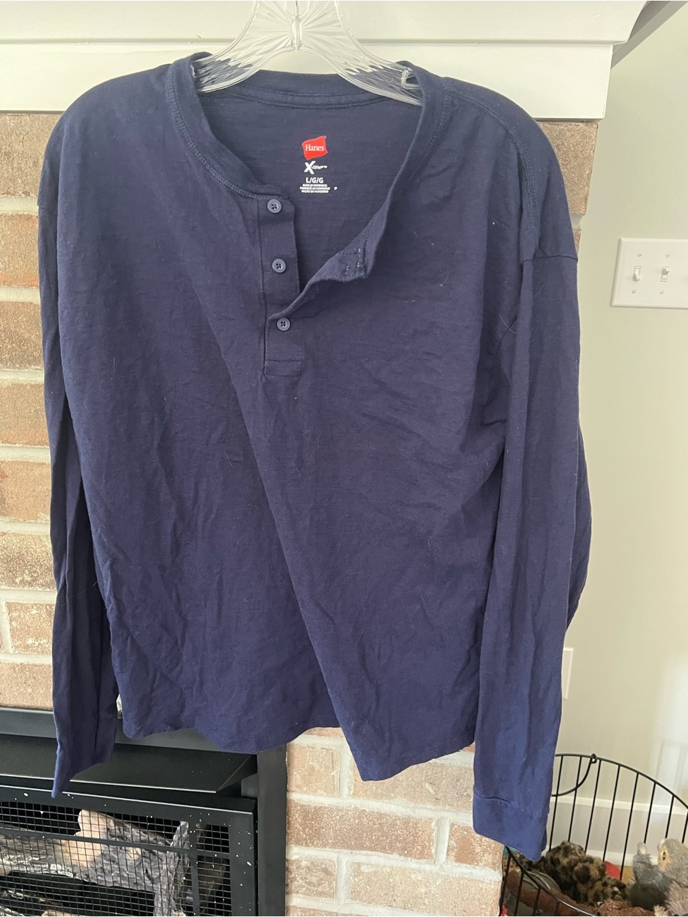 Hanes Men’s Navy Long-Sleeve Henley Shirt - Navy